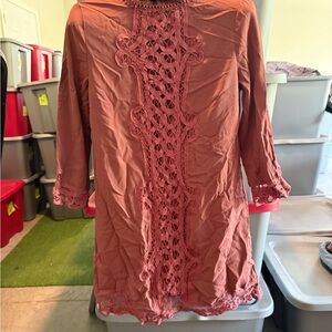 Lace-Trimmed Rust Color Dress p82